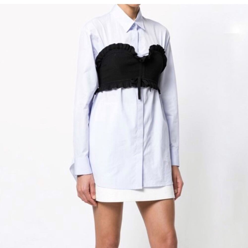 $495 NWT Kenzo Bustier Button Down longline Shirt White/ black Knit Bustier S